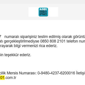 A101 Ürün Elime Ulaşmadı Kargo Firmasında Teslim Edildi.