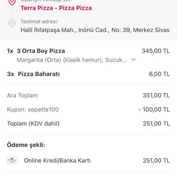 Terra Pizza Ve Yemek Sepeti