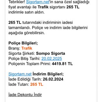 Sigortam.net Poliçe İademi Yapmadı
