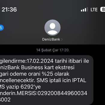 Denizbank Bonus Business Kart Asgari Ödeme Oranını Yükseltmesi