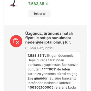 Hepsiburada Alışverişimi İptal Etti.