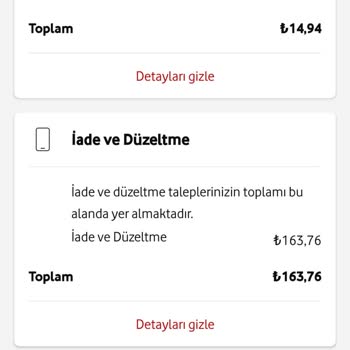 Vodafone İade Ve Düzeltme Bedeli Altında Ekstra Ücret Faturamda