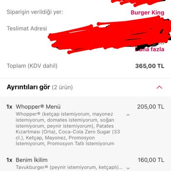Burger King Soğuk Hamburger Geç Gelen Yemek