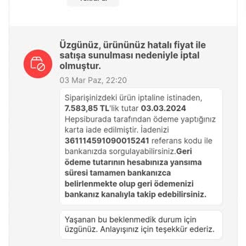 Hepsiburada Habersiz İptal İşlemi