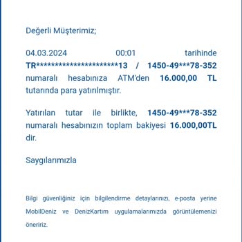Denizbank Hesabıma Yatırmış Olduğum Para Kayıp