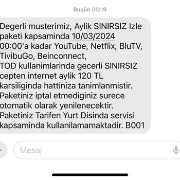 Türk Telekom Ek İnternet Paketi Kullanım Sürelerinde Yanlış Beyan.