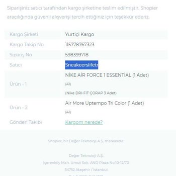 Shopier Sneakeerslifetr Orijinal Olmayan Ürün İade Talebi