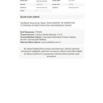 VakıfBank Kazandıran Tarife Rızam Dışı İşlem