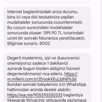 Millenicom Herhangi Bir Arıza Çözmeden Ücret Yansıtması
