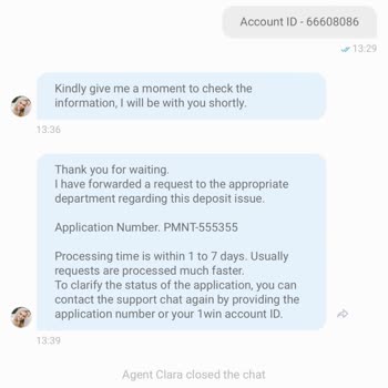 1win Deposit Not Reflected in My Account. Id 66608086