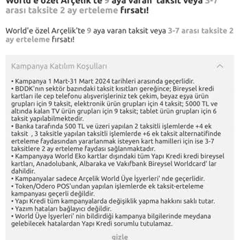 Yapı Kredi Bankası World Arçelik Erteleme Kampanyası Yanıltıcılığı