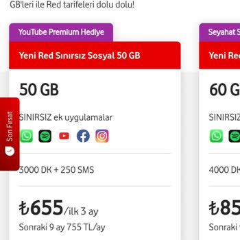 Vodafone Yeni Tarife Fiyatları