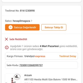 Trendyol Kusurlu Ürünün İadesini Yapmıyor