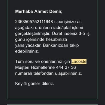 Lacoste.com.tr Üzerinden Satın Alınan Ayakkabının Değişim Sorunu
