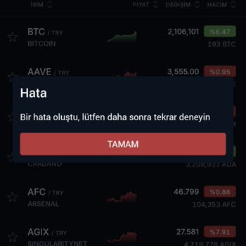 BTCTURK BTC Hata Veriyor