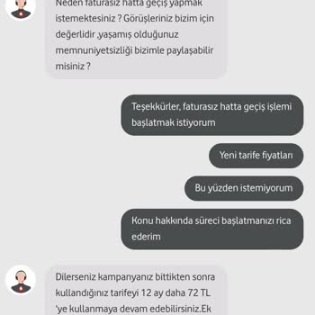 Vodafone Verilen Fiyatı Kabul Etmemesi