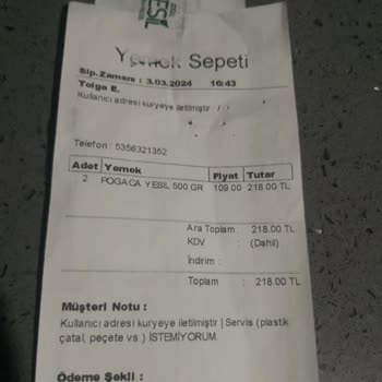 Yemek Sepeti Siparişi Eksik Getirdi.