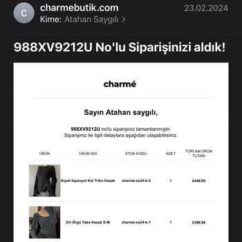 Charmé Butik Ödeme Alınıyor Siparişi Göndermiyorlar