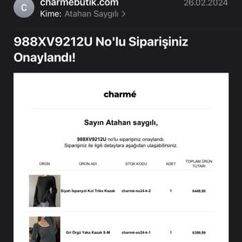 Charmé Butik Ödeme Alınıyor Siparişi Göndermiyorlar