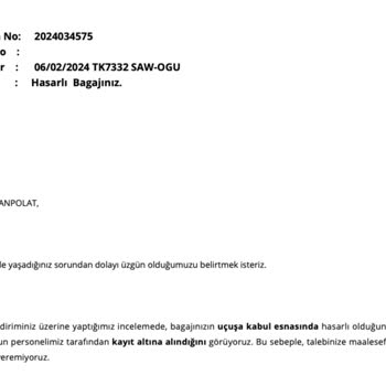THY Havayolları Ve Bagaj Hasarı