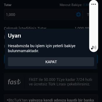 BTCTURK BTC Yetersiz Bakiye