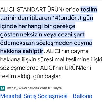 Bellona Marsilya Koltuk Takımı İade Talep Ediyorum