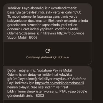 Vodafone Peyo Aboneliği İptalini İstiyorum