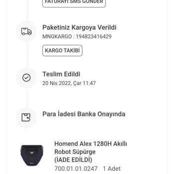 Homend Robot Süpürgem Ve İade Sürecindeki Mağduriyetim