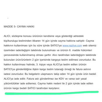 Nazliye Butik İade Almıyor