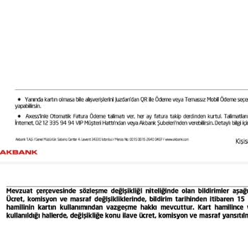 Akbank Akbak A. Ş. Kredi Kartı Üyelik Aidatı İtirazı