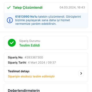 Migros Siparişim Teslim Edilmedi Ve Ücret İadesi Bekliyorum