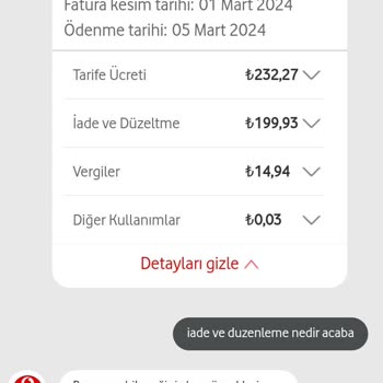 Vodafone İade Ve Düzeltme Bedeli