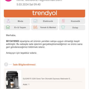 Trendyol Mağduriyet Kahve Makinesi Fatura