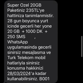 Türk Telekom Mobil Paket Tanımlanmadı.