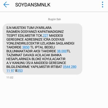 SOYDANSMNLIK (SMS)  Üzerinden Mesaj Gelmesi