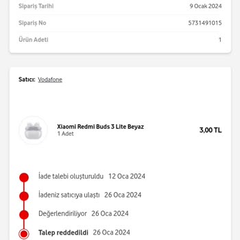 Vodafone Yanımda Dora İletisim Bozuk Kulaklık Gönderdi