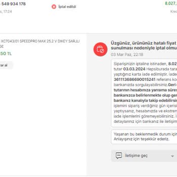 Hepsiburada Siparişlerimi İptal Etti