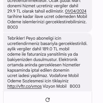 Vodafone Haksız Yere Alınan Abonelik Ücreti