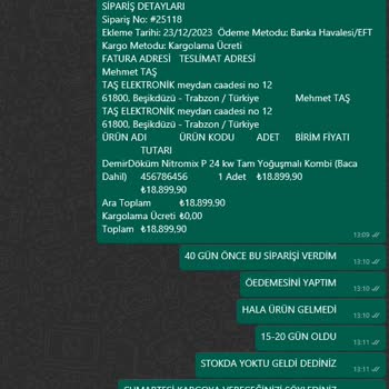 İnternetten Kombi Siparişi Ve İade Sürecinde Yaşanan Sorunlar