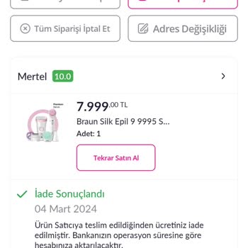 Pazarama Benden Habersiz Satın Aldığım Ürün İçin İade Talebi Oluşturdu