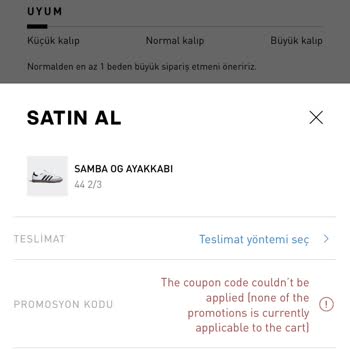 Adidas Yeni Üye Kuponu Hatası...