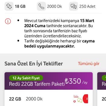 Vodafone Yeni Fahiş Paket Ücreti