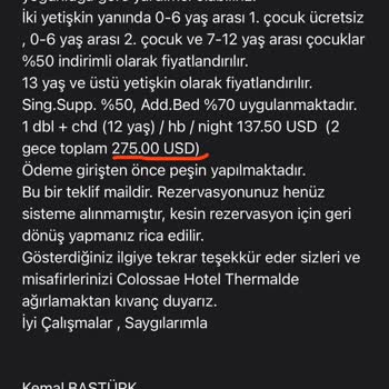 Colossae Otel Thermal Yerliye Yüksek Fiyat