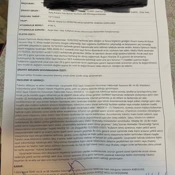 Ankara Optimum Media Markt Tüketici Hakem Heyeti Kararını Uygulamıyor