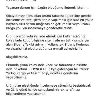 Boyner Alınan Ürünün İade Edilememesi