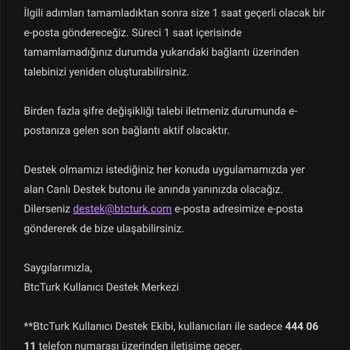 BTCTURK Şifre Yenileme Sorunu