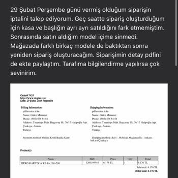Doğtaş Online Alışveriş İptalini Sağlamıyor!
