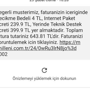 Millenicom Adreste Bir İşlem Yapmadan Ücret Talep Ediyor.