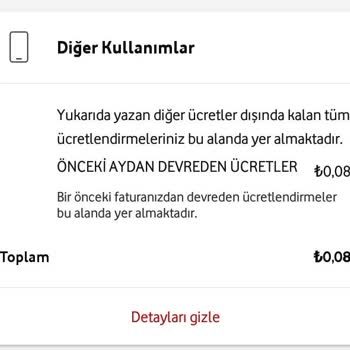 Vodafone Önceki Aydan Devreden Ücret