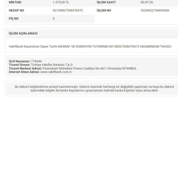 VakıfBank. Kazandıran Tarife. İptali. Kesilen Hesabıma Aktarılması
